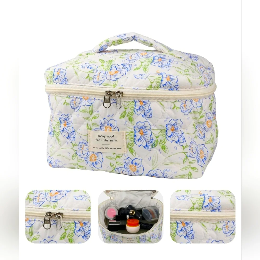 2pc Quilted Floral Makeup&Travel Bag Set - Picture 5 of 6